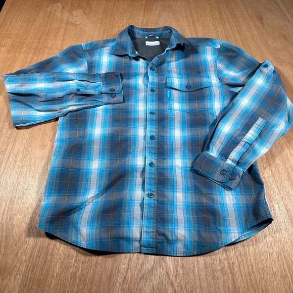 Columbia Other - Columbia Plaid Button Down Mens Small Blue Grey Hiking Ventilated AM7050 Shirt